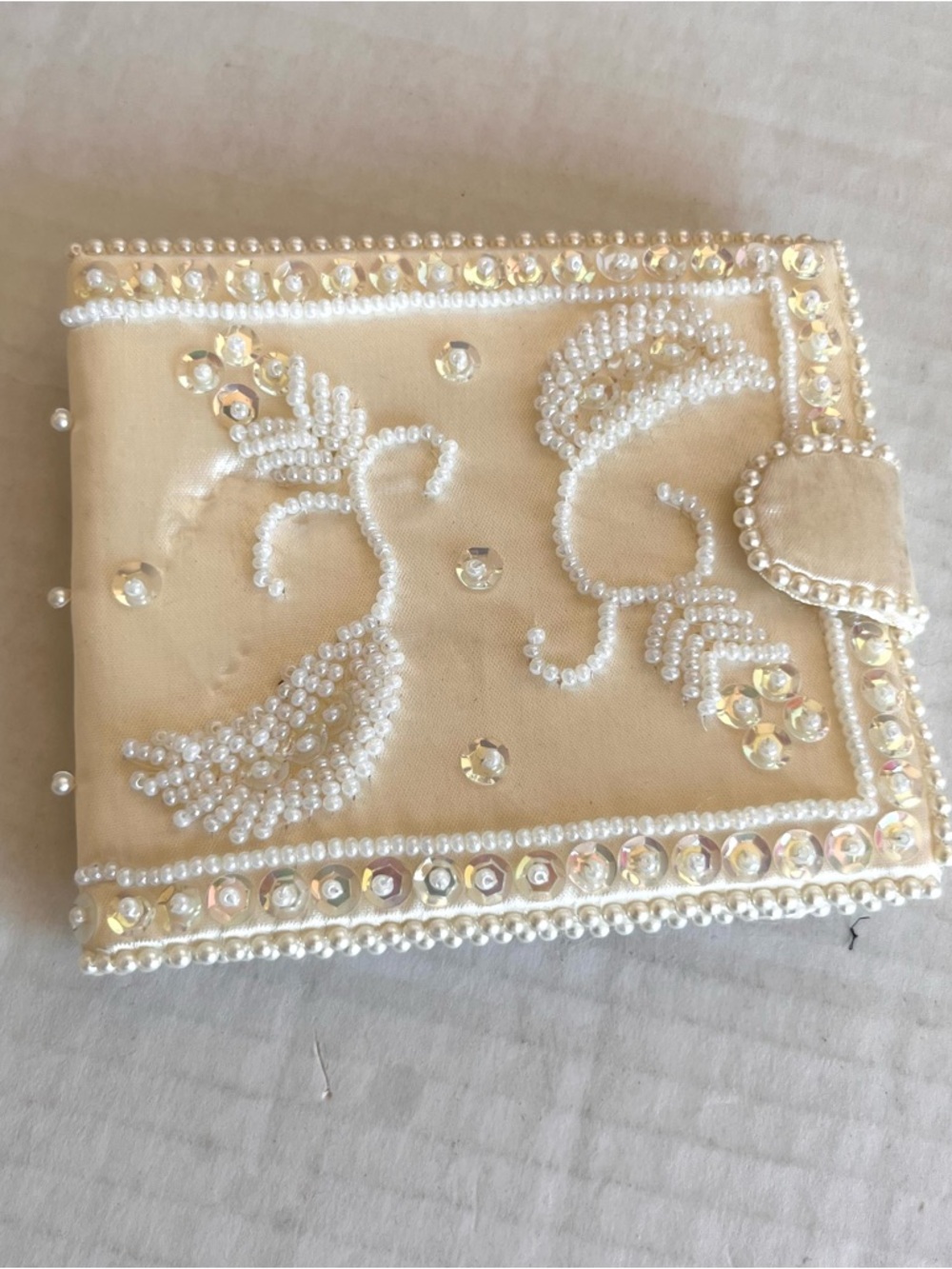 Cream Satin Wedding Wallet Ladies Vintage Hand Beaded